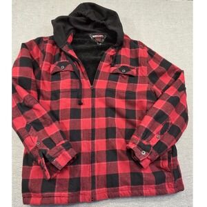 Tony Hawk Mens XXL Red Black Buffalo Plaid Sherpa Lined Full Zip Hooded Jacket